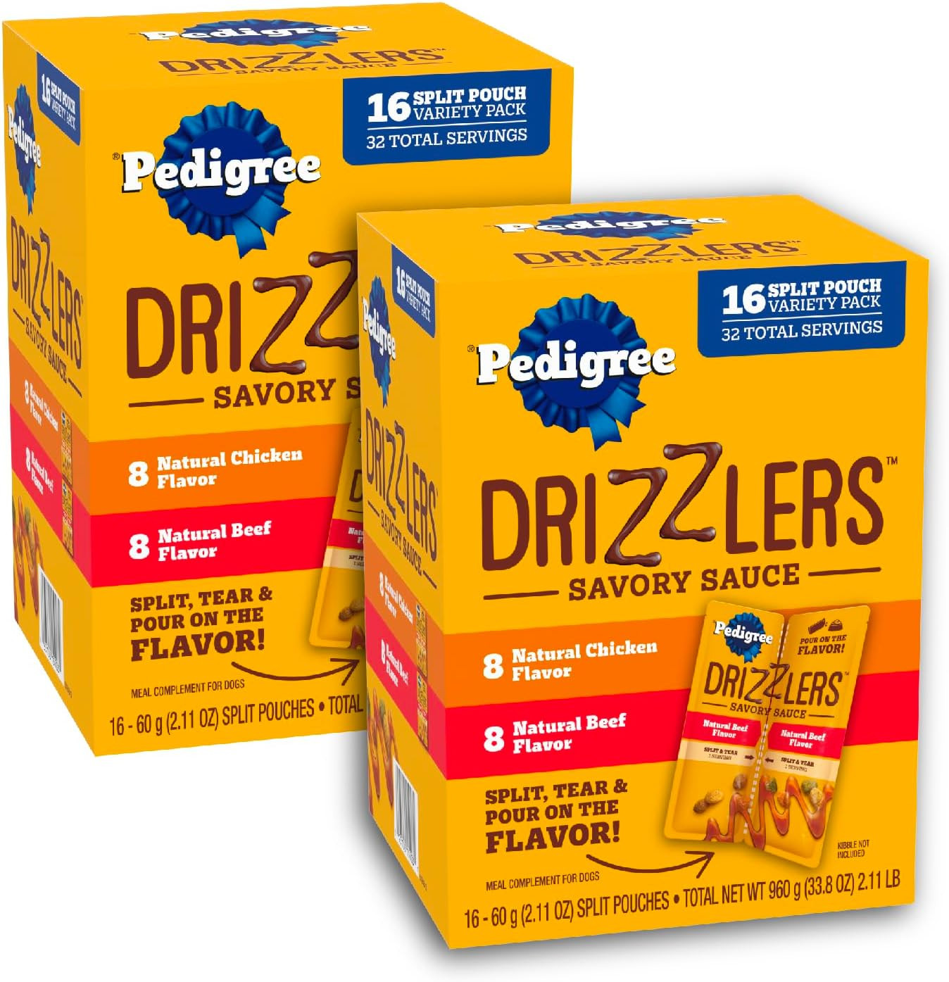 Pedigree Drizzlers Wet Dog Food Gravy Multipack, 32 Pouches, 64 Servings