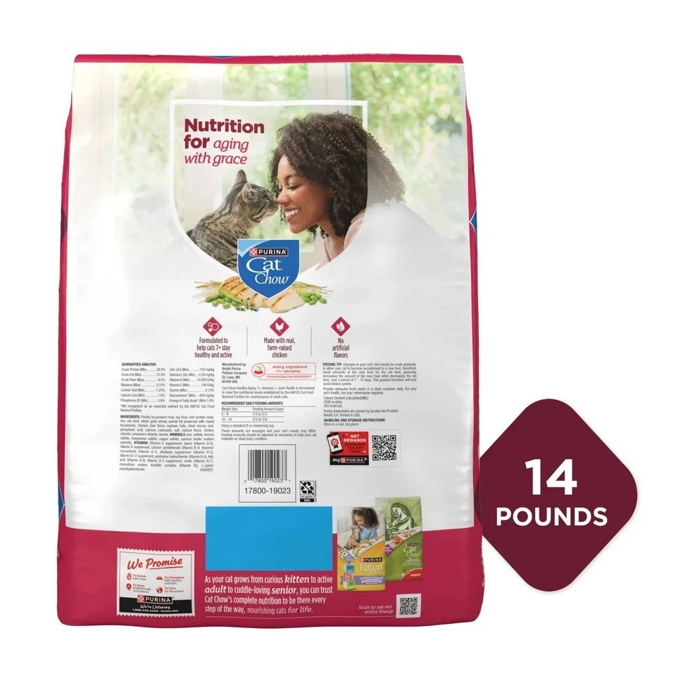 2 Pack Purina Cat Chow Healthy Aging 7+ Senior Dry Cat Food, Chicken, 14 lb. Bag