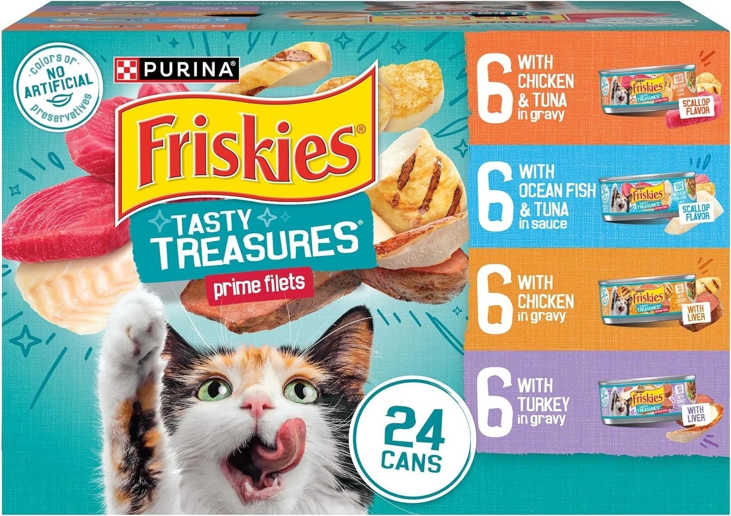 Purina Friskies Wet Cat Food, Tasty Treasures Prime Filets 24 Cans 5.5 Oz Each