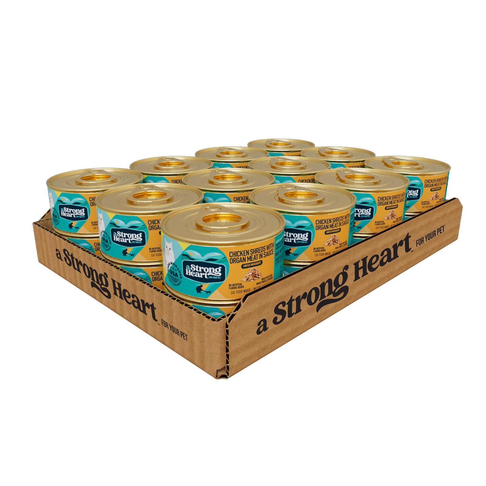 A Strong Heart Canned Wet Cat Food Chicken Shreds Organ Meat In