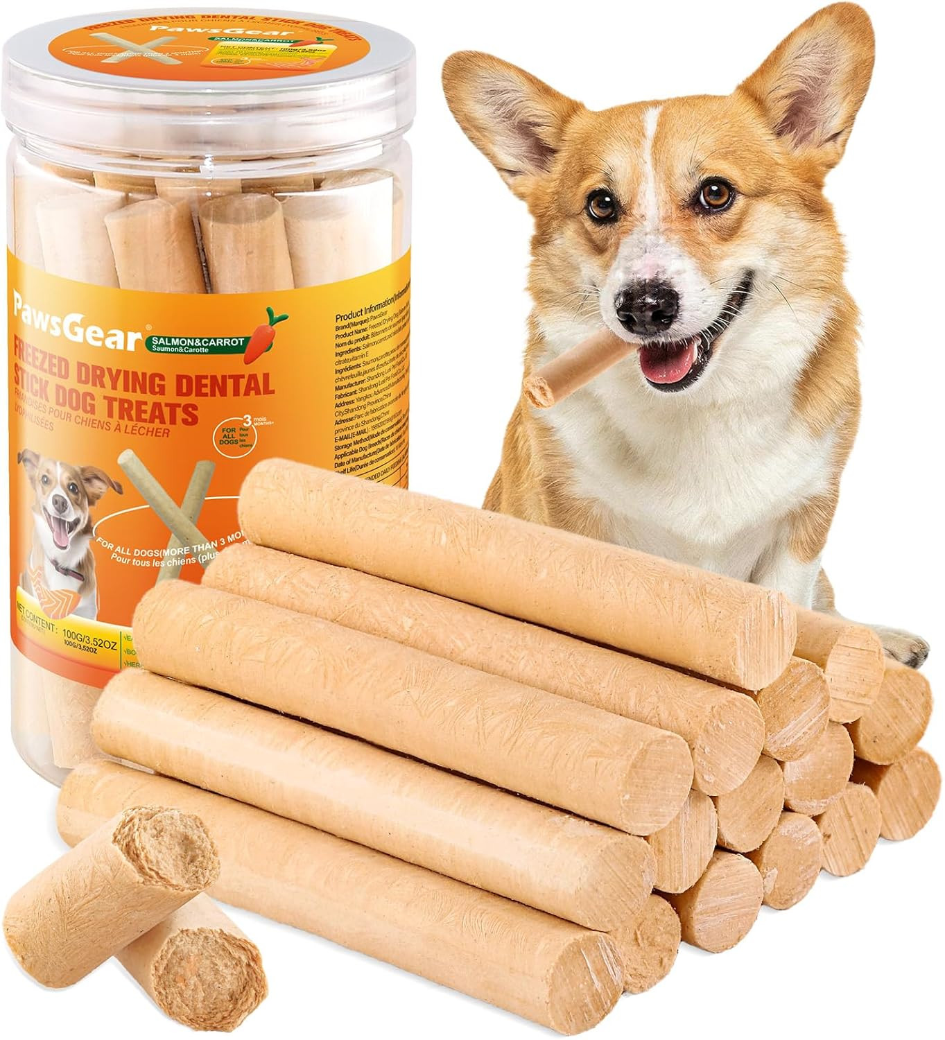 100G/3.52Oz Salmon Sticks for Dogs,Real Salmon and Carrots,Easily Digestible,Hig