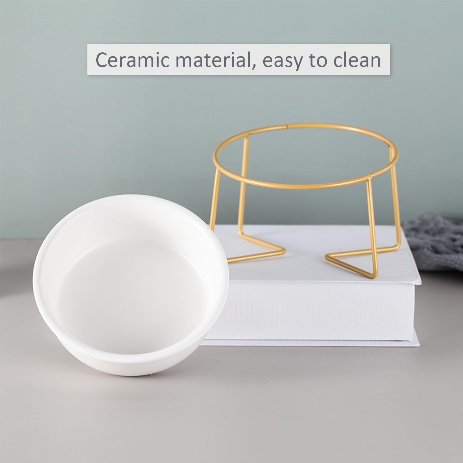White Ceramic Tilted Elevated Cat Dog Bowl Raised Food Water Dish Small