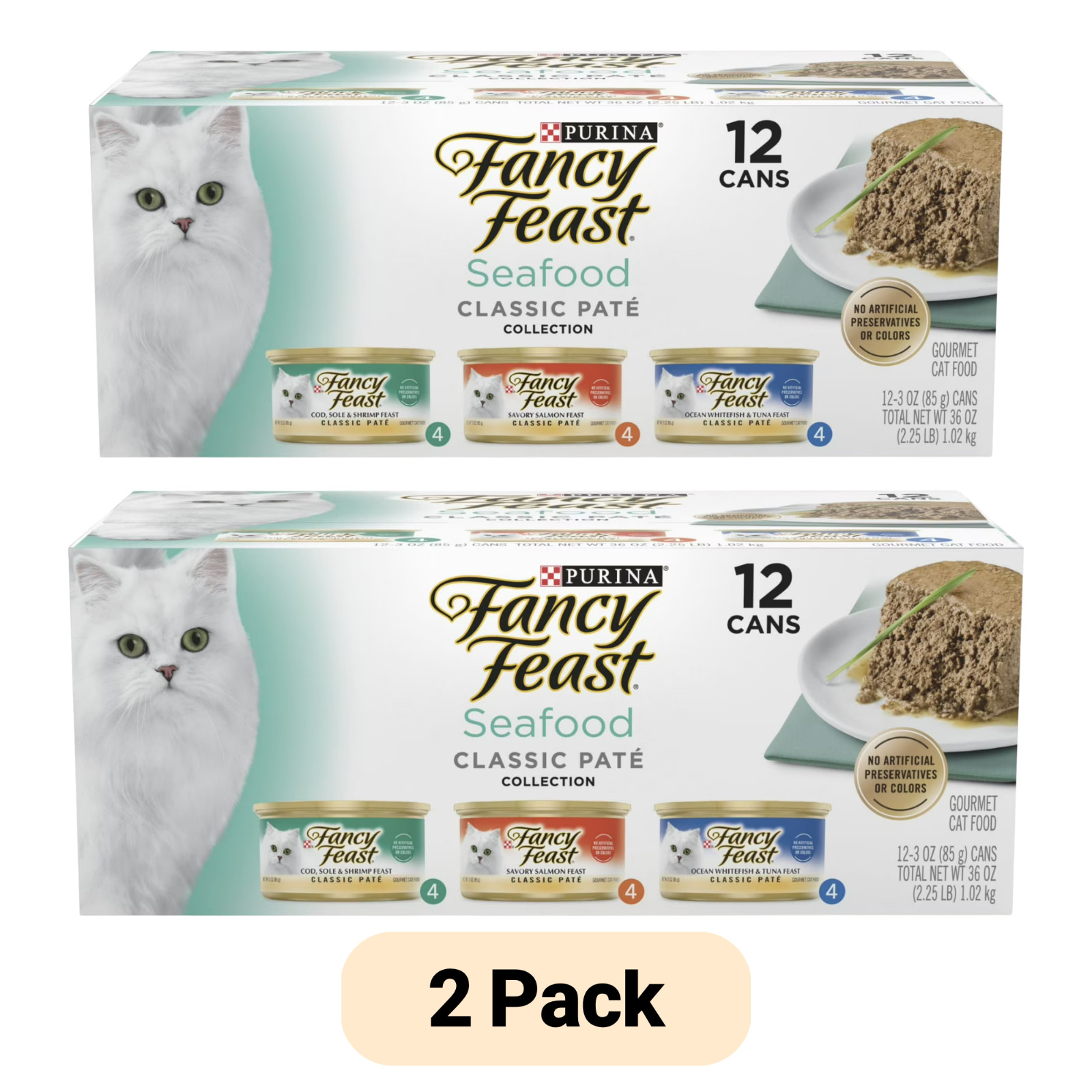 Purina Fancy Feast Seafood Classic Pate Grain Free Wet Cat Food 24 x 3 Oz Cans
