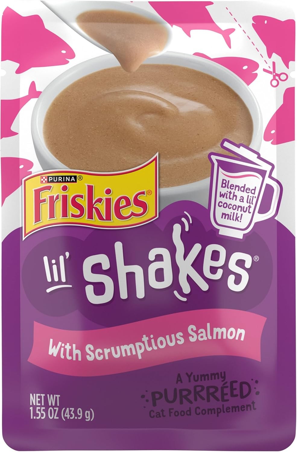 Purina Pureed Cat Food Topper Lil’ Shakes W/ Scrumptious Salmon Lickable Cat