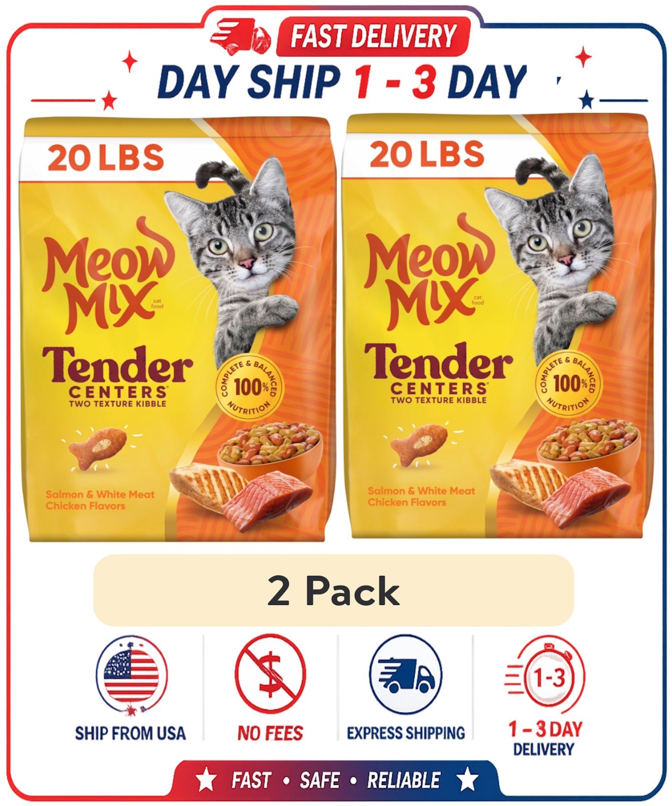 2 pack_Meow Mix Tender Centers, Salmon & White Meat Chicken Flavors,Dry Cat Food