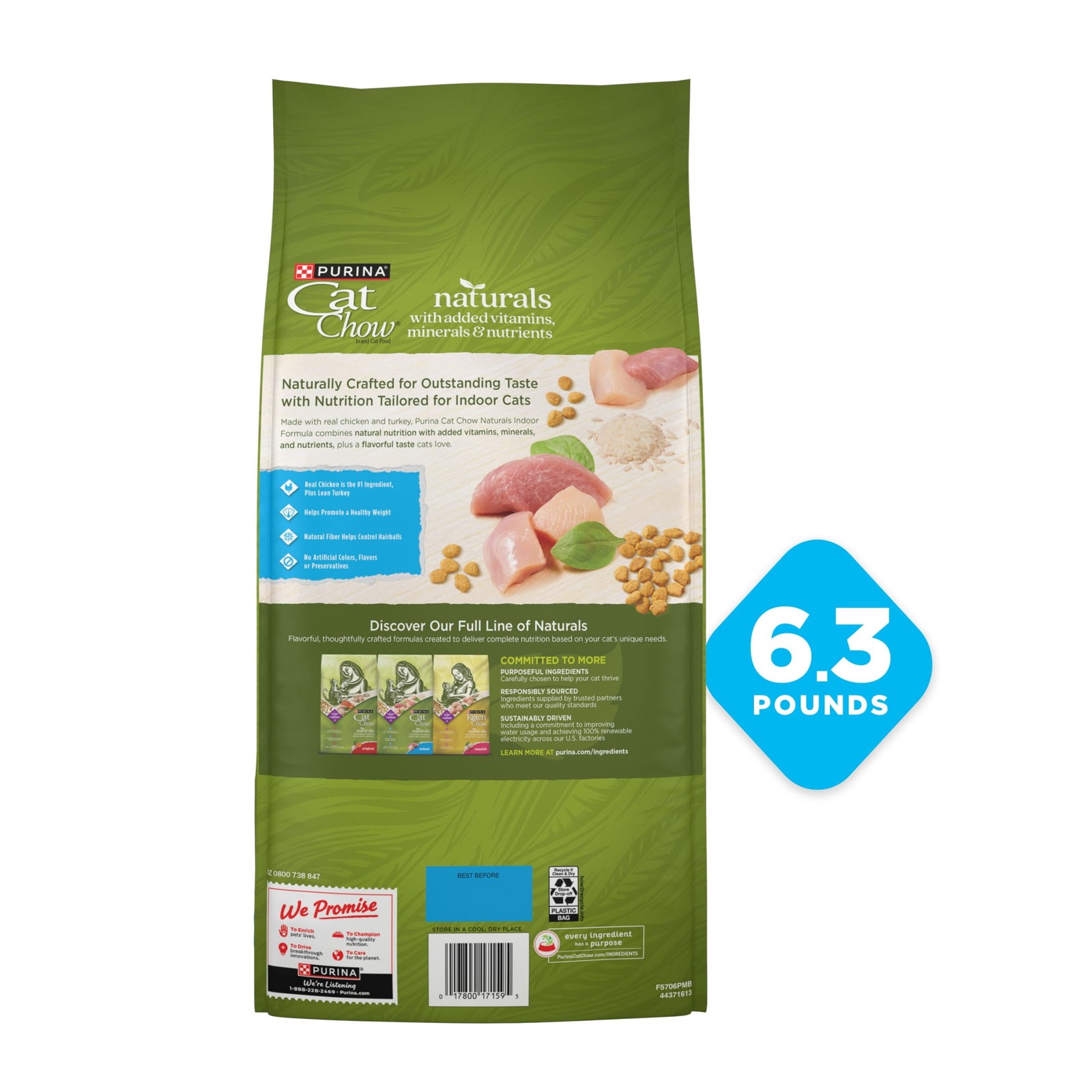 Cat Chow Naturals, Indoor Dry Cat Food, Chicken & Turkey, 6 lb Bag
