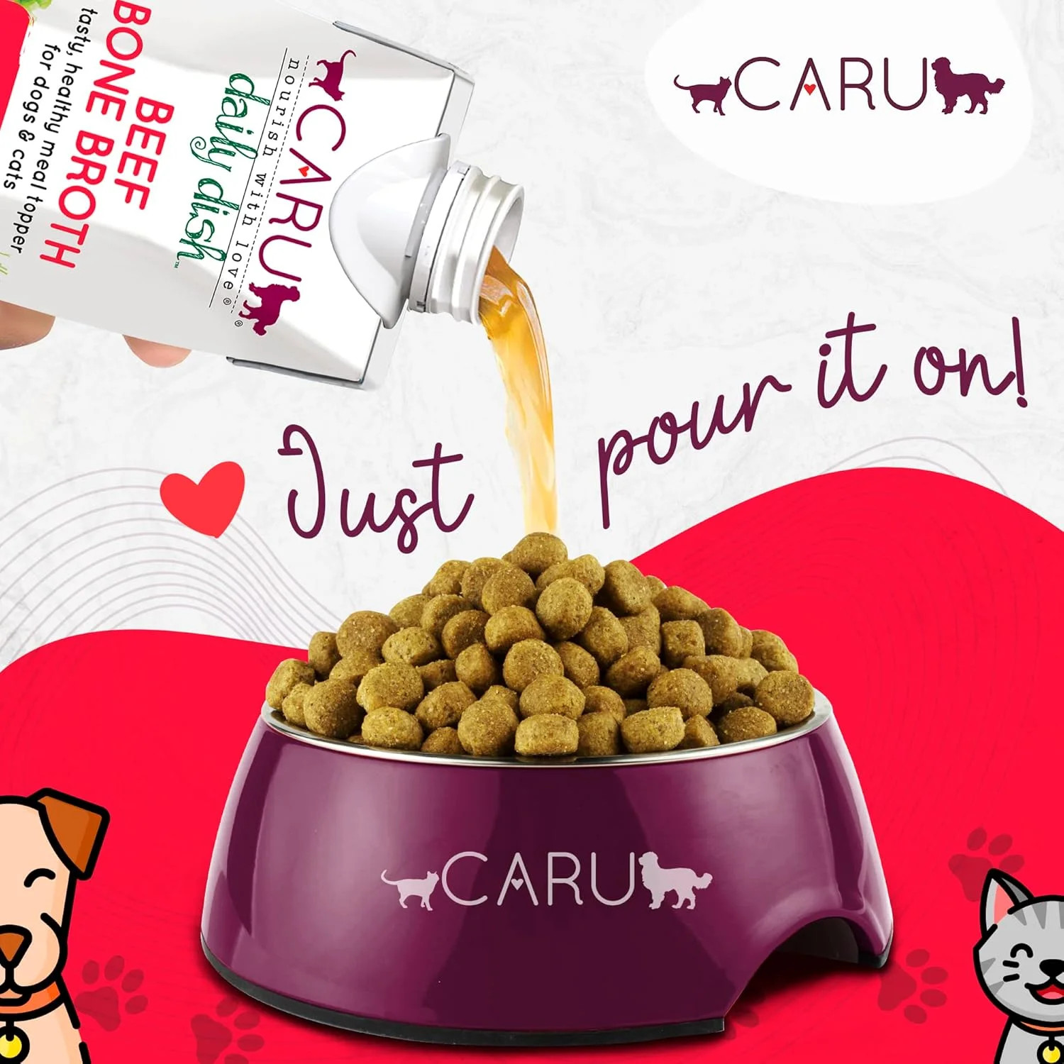 Caru – Daily Dish Beef Bone Broth – Meal Topper for Dogs & Cats – Supports Overa