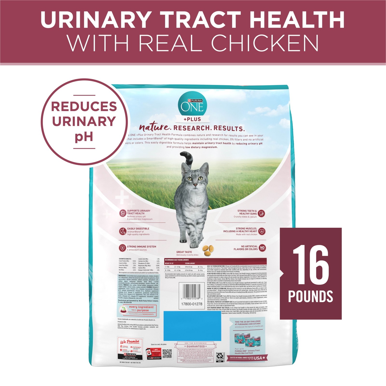 Purina One Plus Urinary Tract Health Formula Dry Cat Food Chicken 16 Pound Bag
