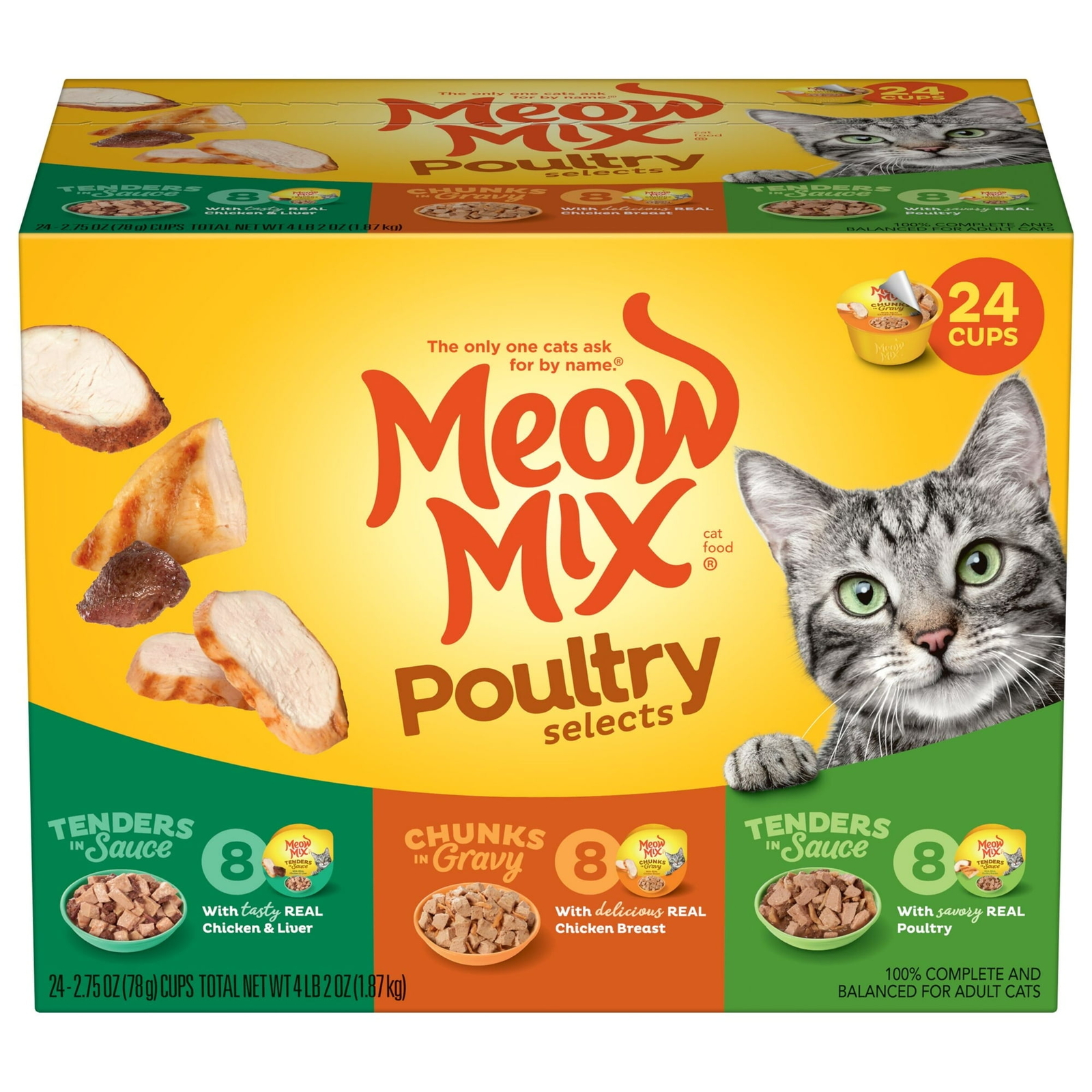Wet Cat Food Variety Pack, Poultry Selects, 24 Cups, 2.75 oz Each