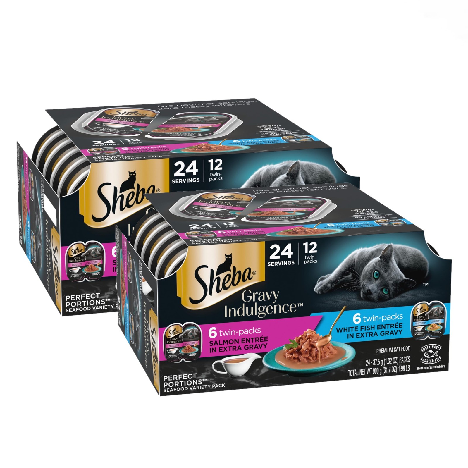 Gravy Indulgence Adult Wet Cat Food Salmon Entree in Extra Gravy and White Fish