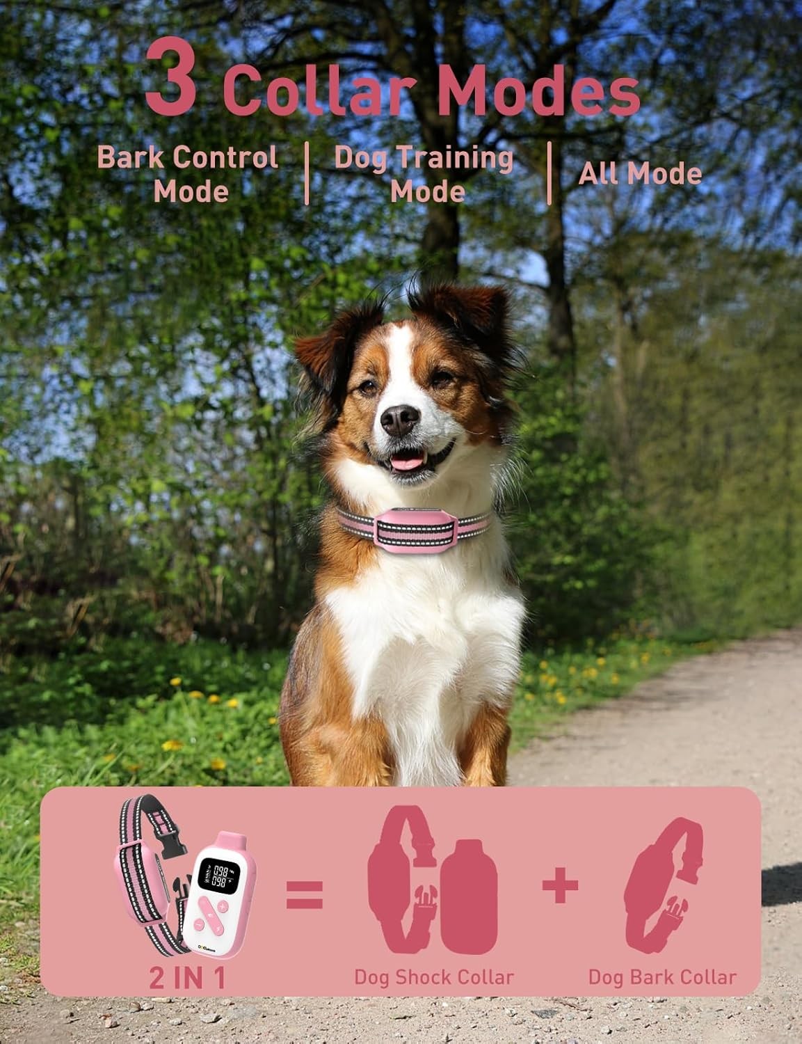 2-in-1 Bark and Shock Collar for Dogs, Smart Anti Barking Dog Training Collar wi