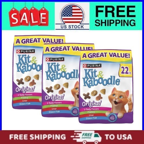 (3pack) Purina Kit & KaboodleOriginal, Chicken,Liver,Turkey,Oceanfish, 22 lb Bag