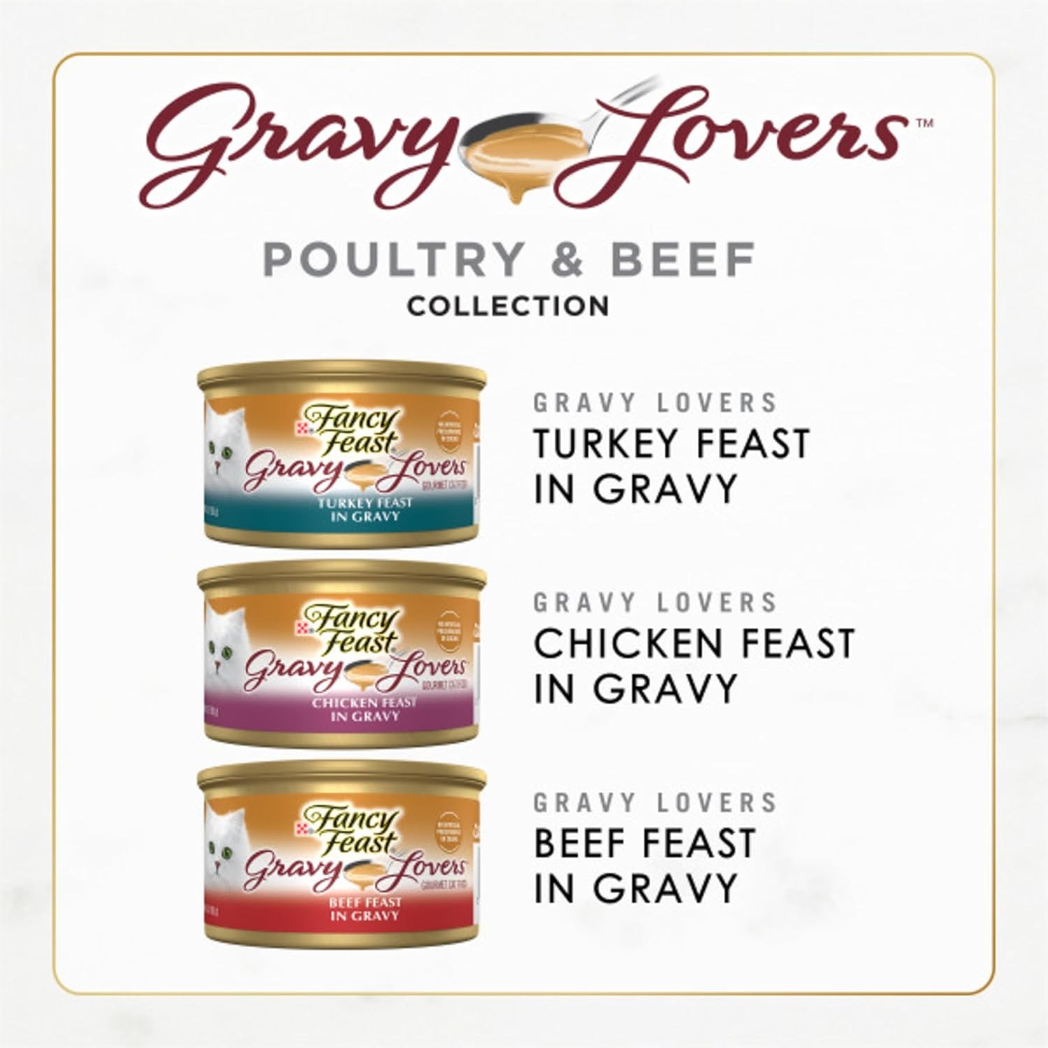 Purina Fancy Feast Gravy Lovers Wet Cat Food Poultry Beef 24 3oz Cans