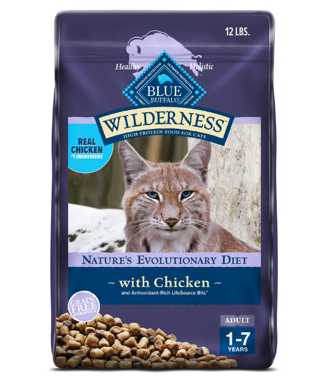Blue Buffalo Wilderness Natural Adult Dry Cat Food, High-Protein, Chicken, 12-lb
