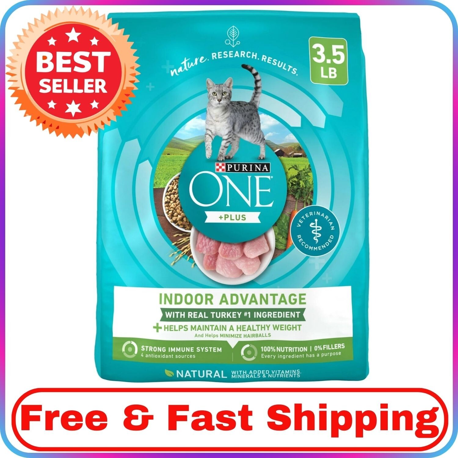 Purina ONE Plus Indoor Advantage Dry Cat Food, Turkey Flavor, 3.5 lb Bag