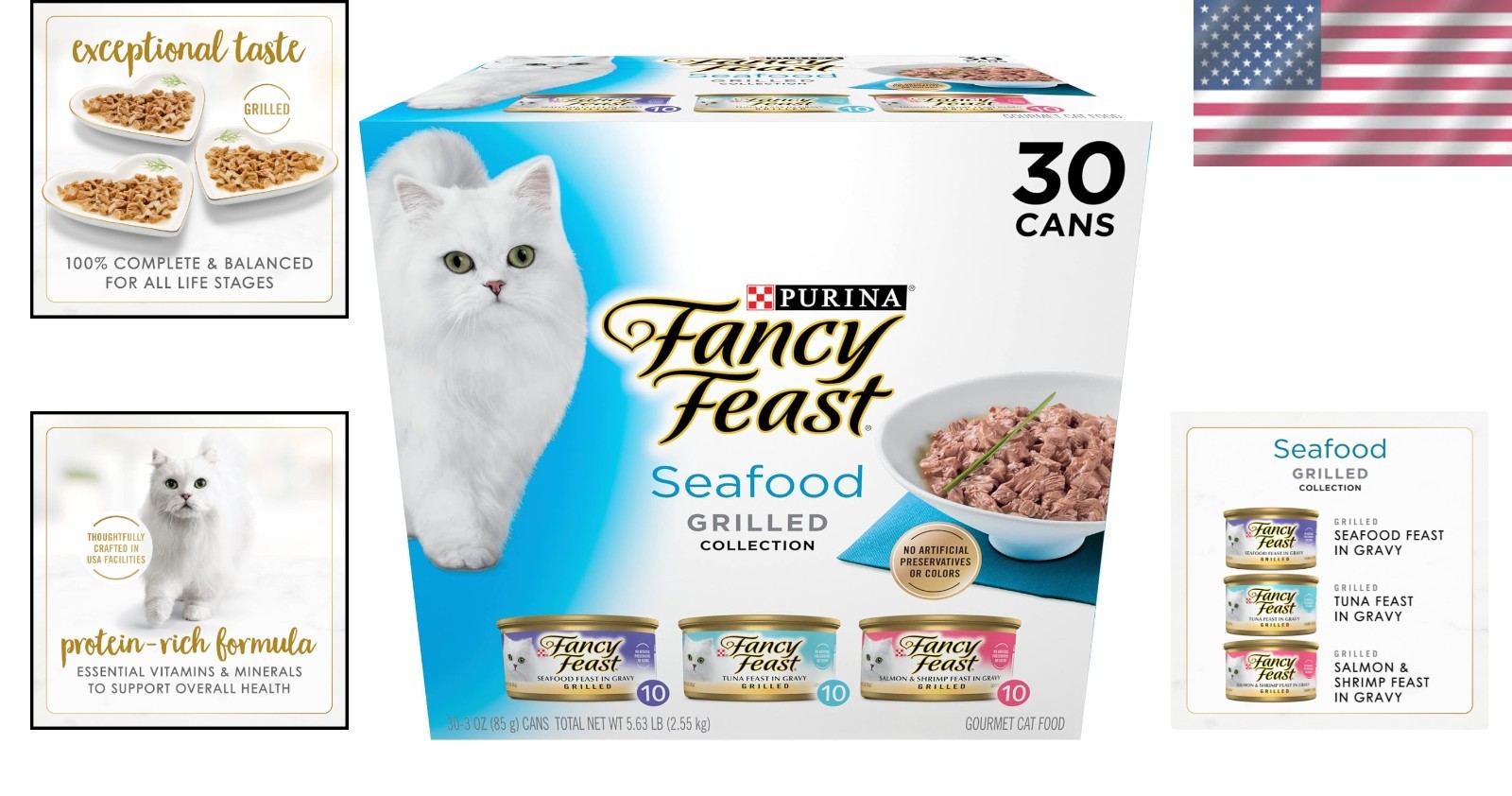 Luxurious Seafood Wet Cat Food Variety Pack – 30 x 3oz Cans of Delight