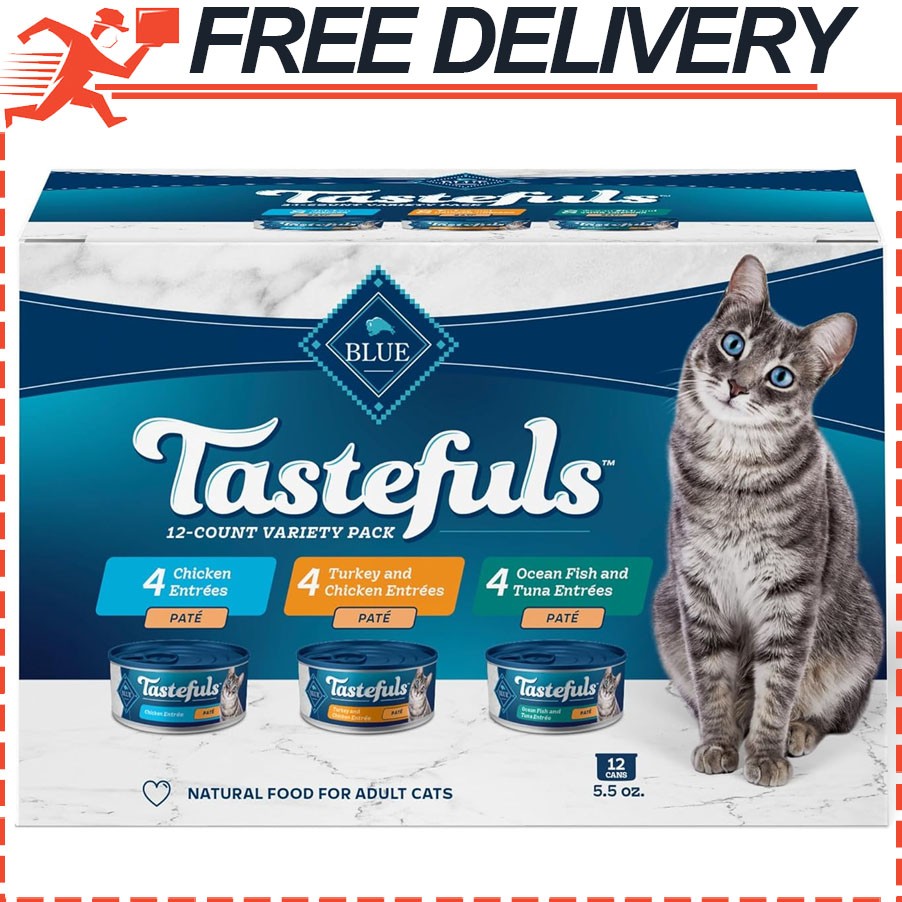 12-Pack Blue Buffalo Tastefuls Natural Variety Pate Wet Cat Food, 5.5oz cans