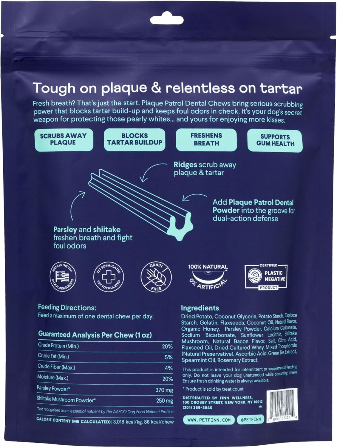 Plaque Patrol Dental Chews | Triple-Action Defense against Plaque, Tartar, and B