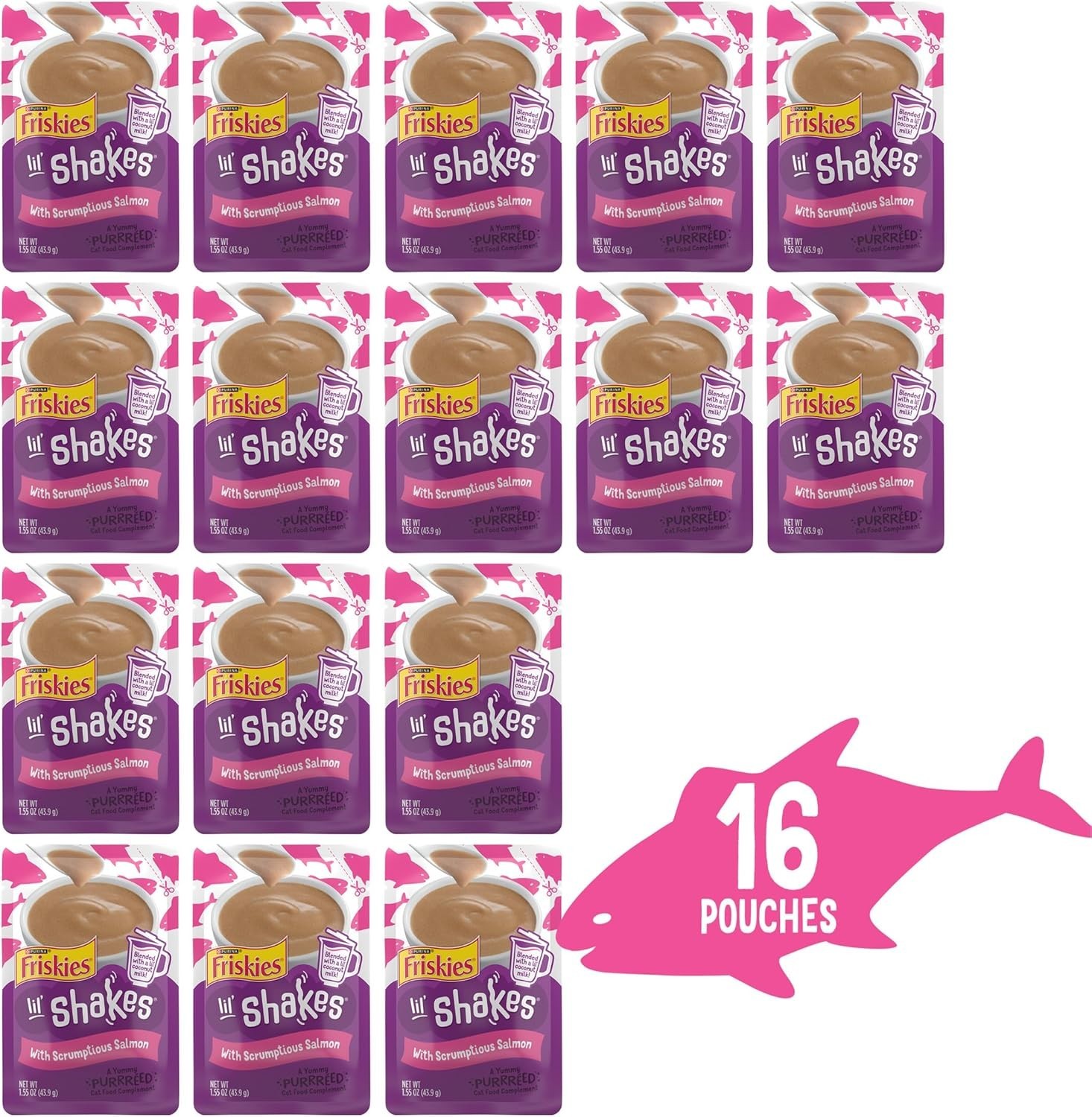 Purina Lil’ Shakes Salmon Cat Food Topper, 16 Pack, All Ages, 1.55 oz