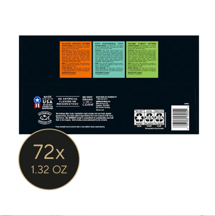 Sheba Perfect Portions Variety Pack Grain-Free Cuts in Gravy Wet Cat Food,72×2.6