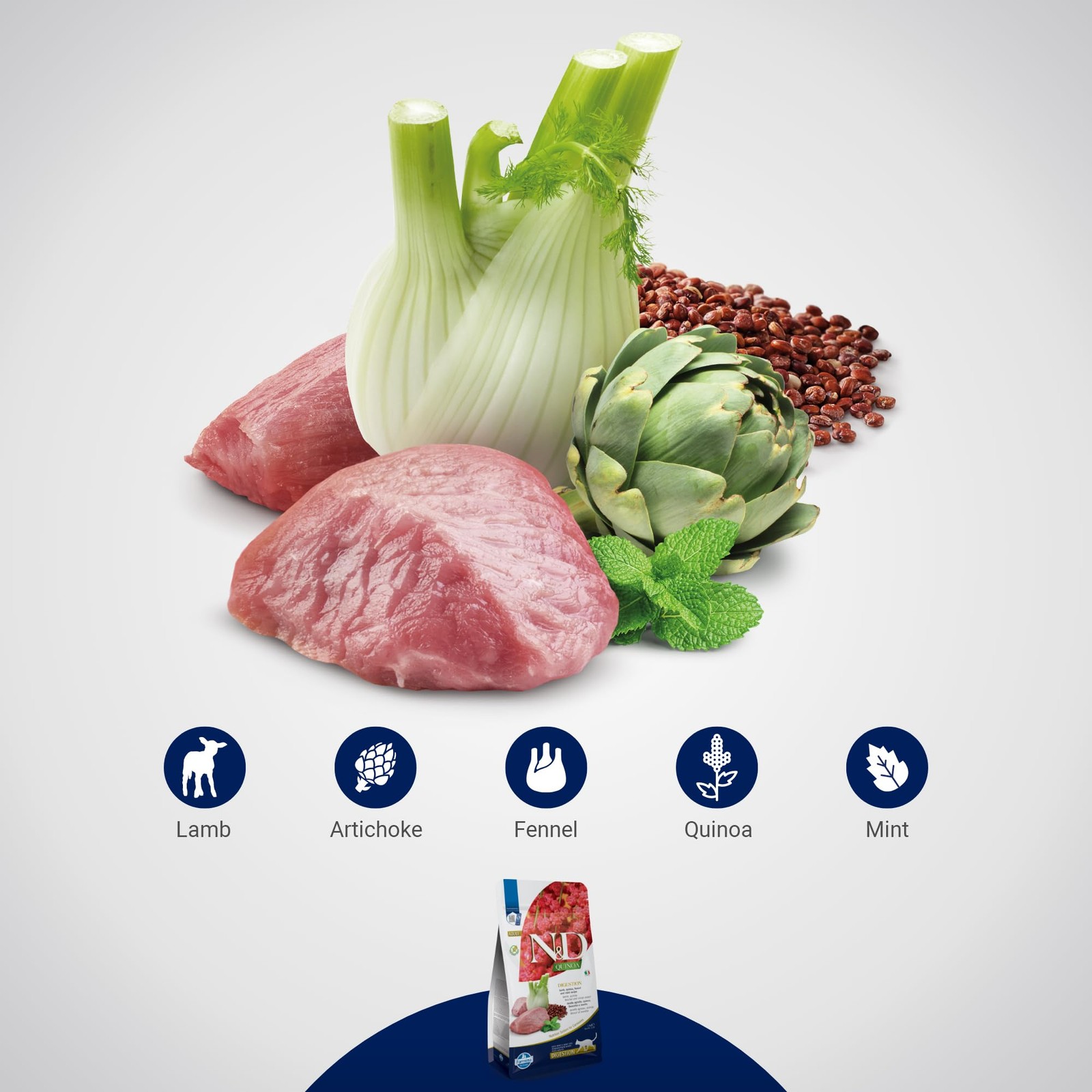 Farmina N&D, Quinoa Digestion Lamb Quinoa Fennel and Mint Recipe Dry Cat Food, 3