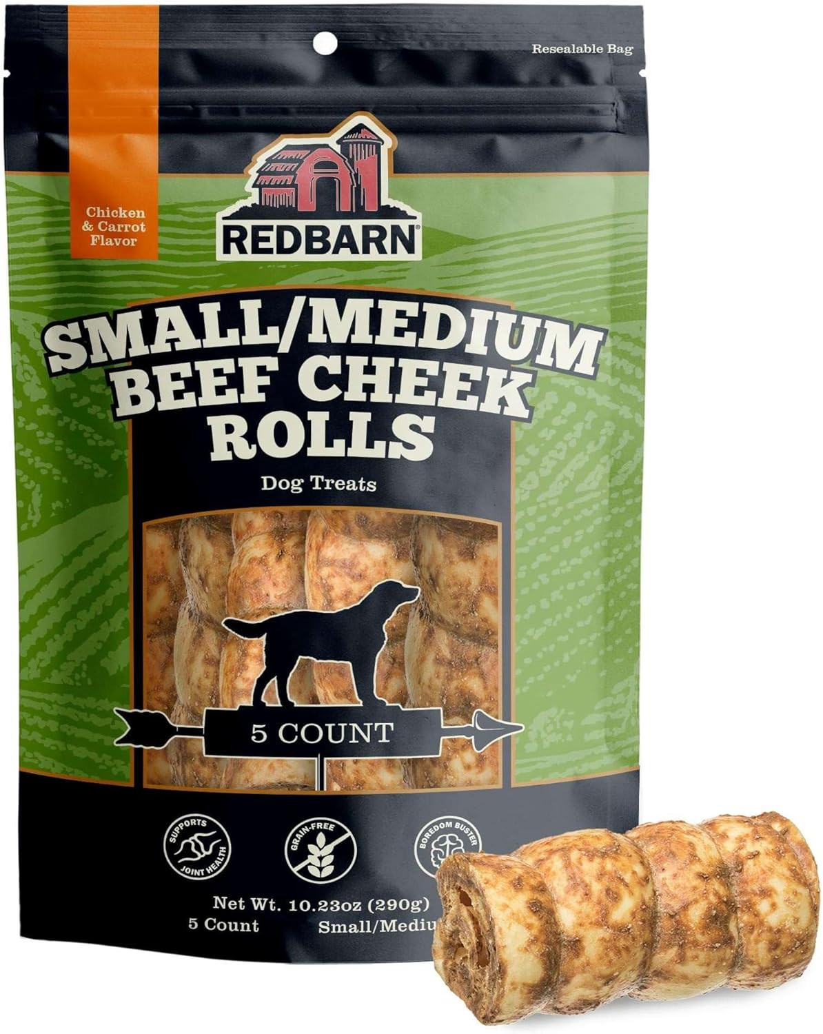 Redbarn Pet Products All-Natural Small/Medium Beef Cheek Rolls for Dogs, Chicken