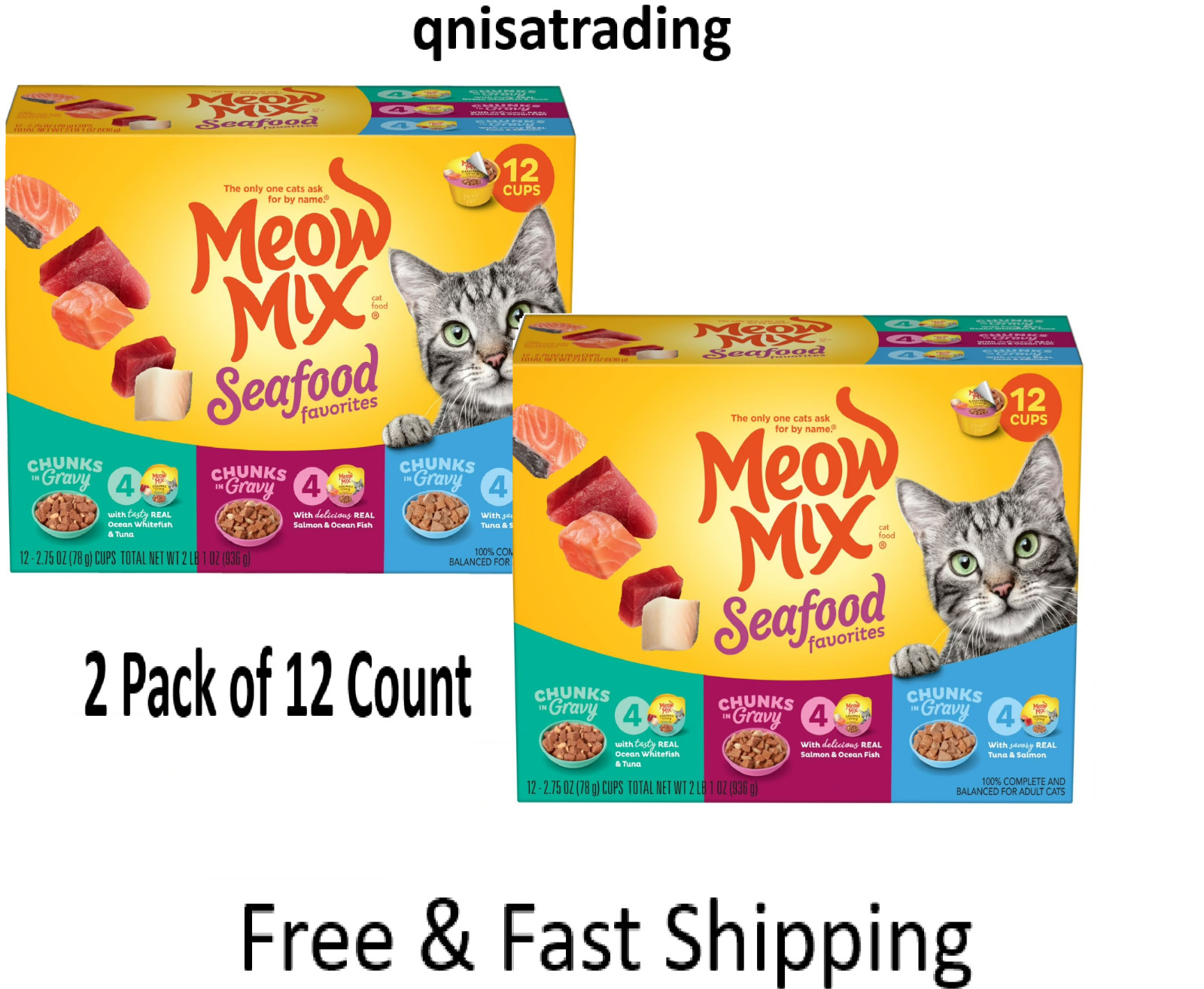 Meow Mix Savory Morsels Seafood Favorite Variety Pack,2 Pack of 12 Pack-24 Total