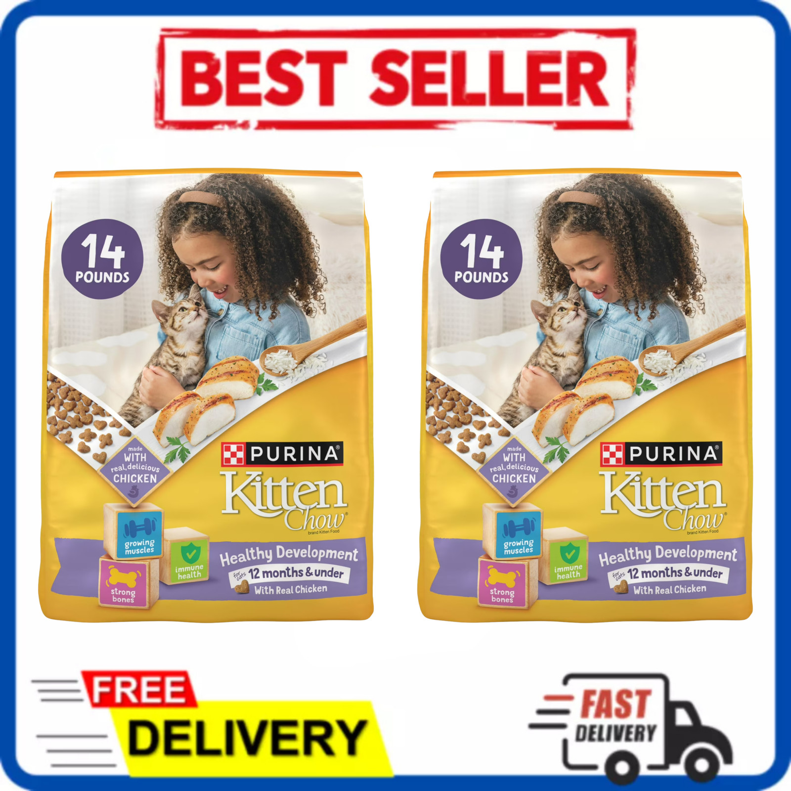 Purina Kitten Chow Healthy Development Chicken Dry Cat Food 14 lbs 28lb (2 Pack)