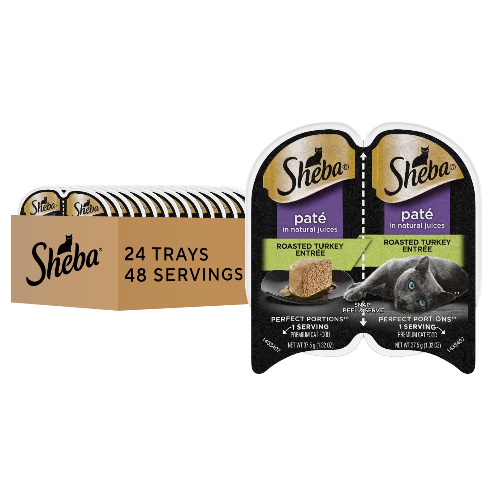 Sheba Perfect Portions Wet Cat Food Pate Roasted 24 Count (Pack of 1), Turkey