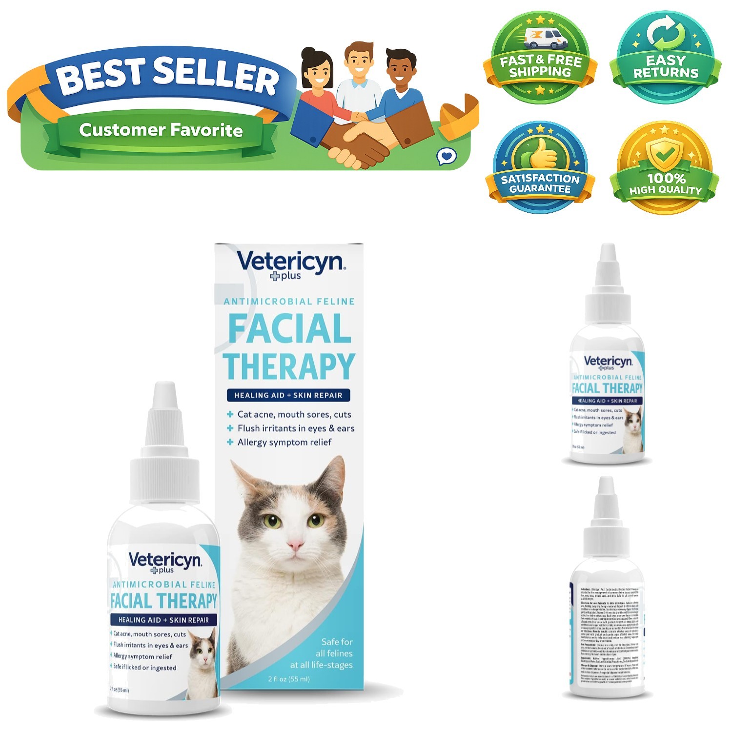 Feline Facial Aid – 2oz Skin Repair & Allergy Relief Solution for House-Cats