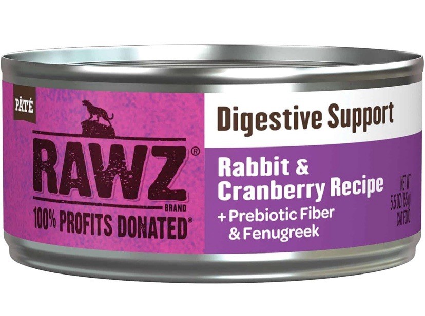 Rawz Digestive Support Rabbit & Cranberry Pate Cat Food. 24/5.5oz Cans