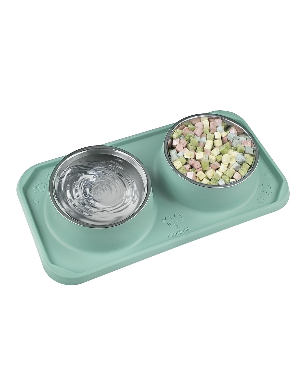 Gentledog Cat Food Water Bowls, Upgrade Stainless Steel Double Bowls for Indoor