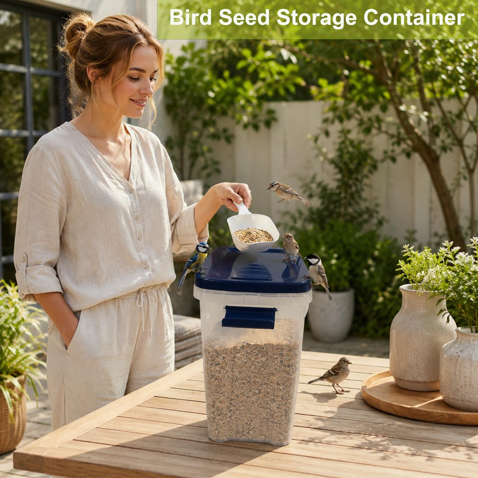 5-10 Lbs Airtight Cat Dog Food Storage Container, Lbs/8 QT, Dark Blue