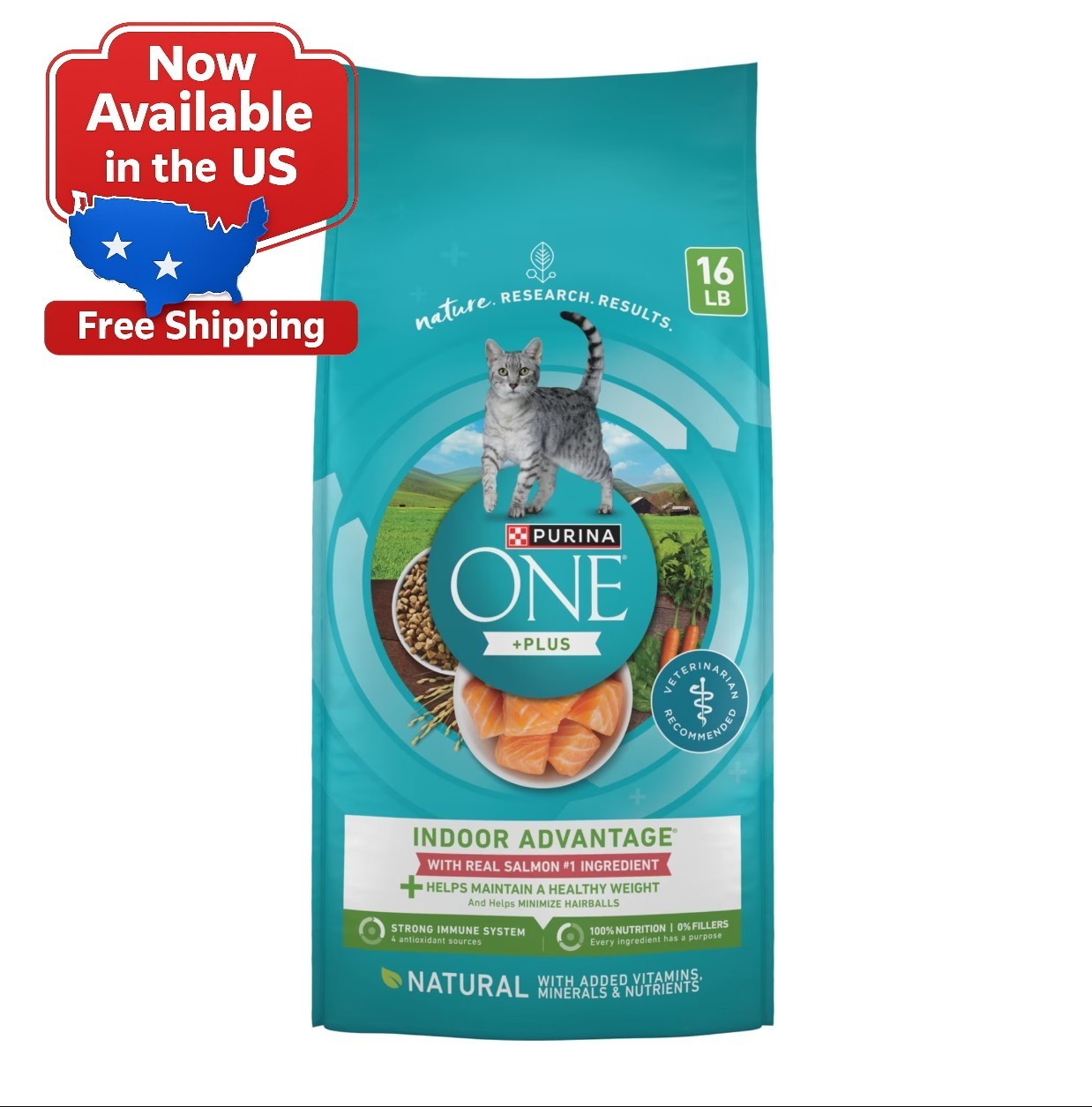 Purina ONE Plus, Indoor Advantage, Dry Cat Food, Salmon, 16 lb Bag
