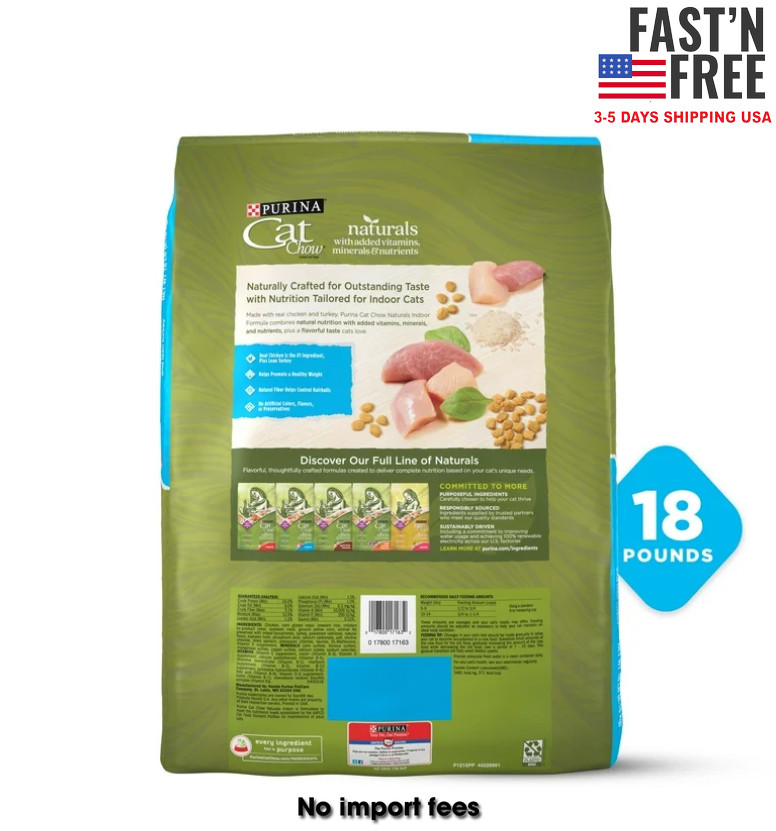 (2 pack) Purina Cat Chow Naturals, Indoor Dry Cat Food, Chicken & Turkey, 18 lb