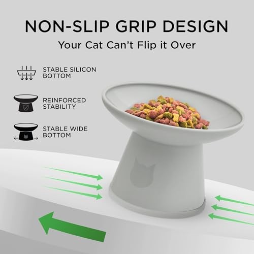 Necoichi 2pcs Extra-Wide Elevated Cat Food Bowls – BPA Gray and White (Classic)