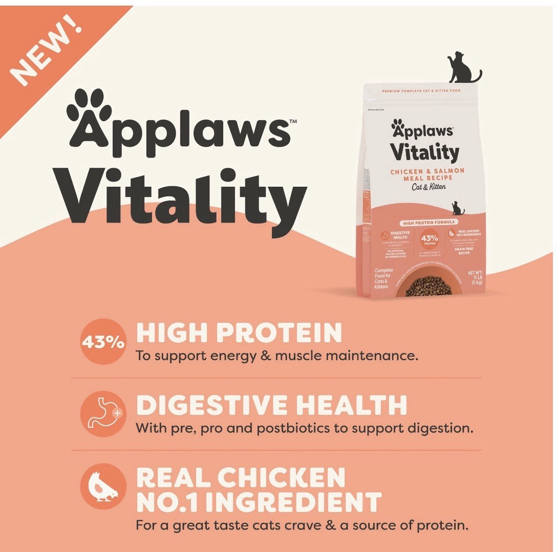 Applaws VITALITY Dry Cat Food, Adult & Kitten Grain Free, Chicken Salmon, 11 lb