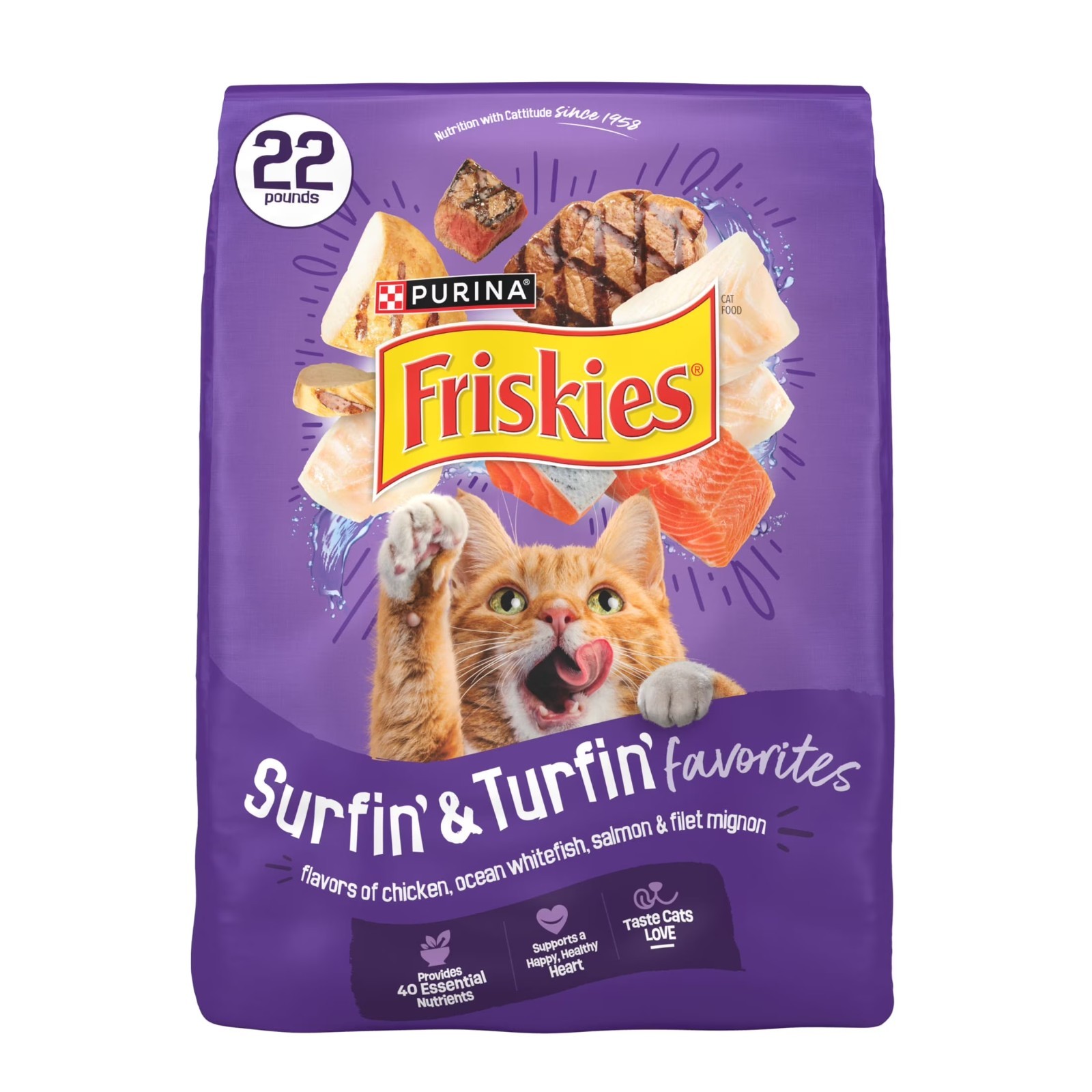 Purina Friskies Surfin & Turfin Dry Cat Food Chicken Salmon 22 lb 2 Pack