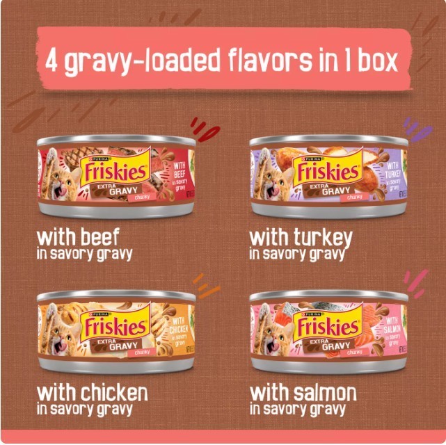 (Pack of 3)Friskies Extra Gravy Adult Cat Wet Food Variety Pack, 24 CT, 132 OZ