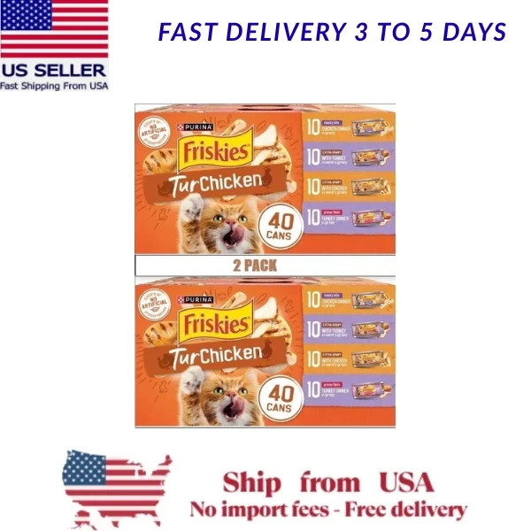 Purina Friskies TurChicken Variety Pack Wet Cat Food, 5.5 oz, 40 Cans x (2 Pack)