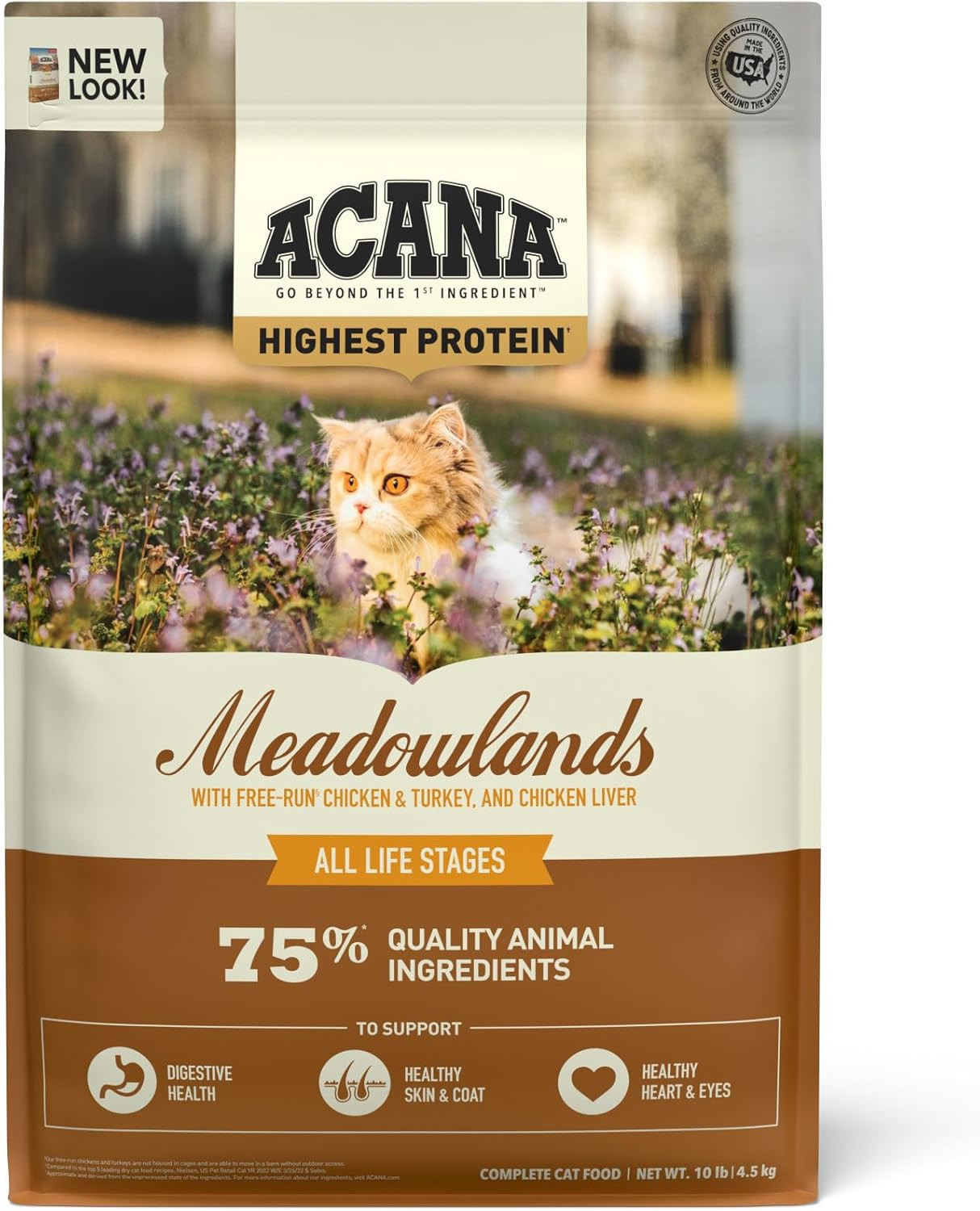 Grain-Free Dry Cat Food Meadowlands Chicken Turkey Fish and Cage-Free Eggs 10Lb