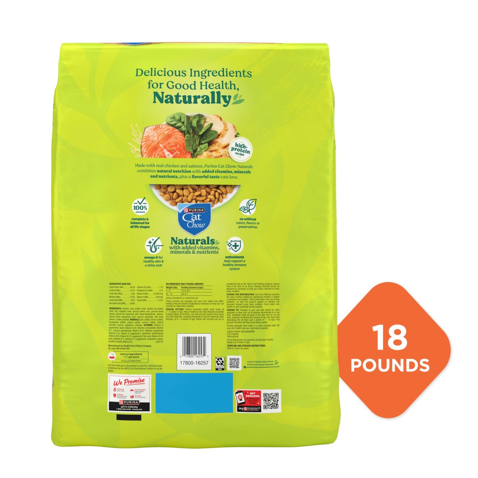 (2 pack) Purina Cat Chow Naturals Chicken Flavor Dry Cat Food, 18 lb Bag