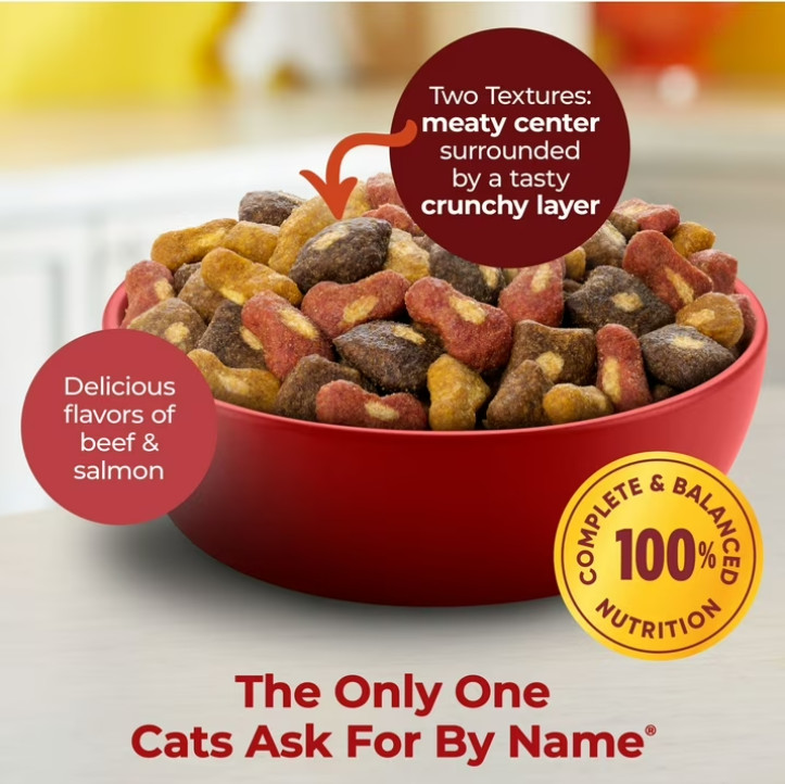(2 pack) Meow Mix Tender Centers, Beef & Salmon Flavors, Dry Cat Food 14.2lb Bag