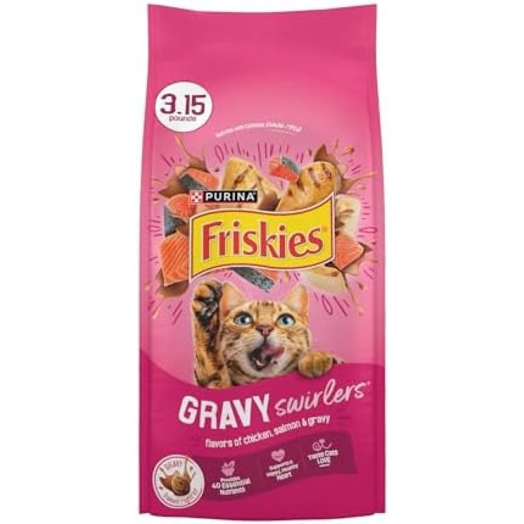 Purina Friskies Gravy Swirlers With Flavors of Chicken, Salmon and Gravy Dry Cat