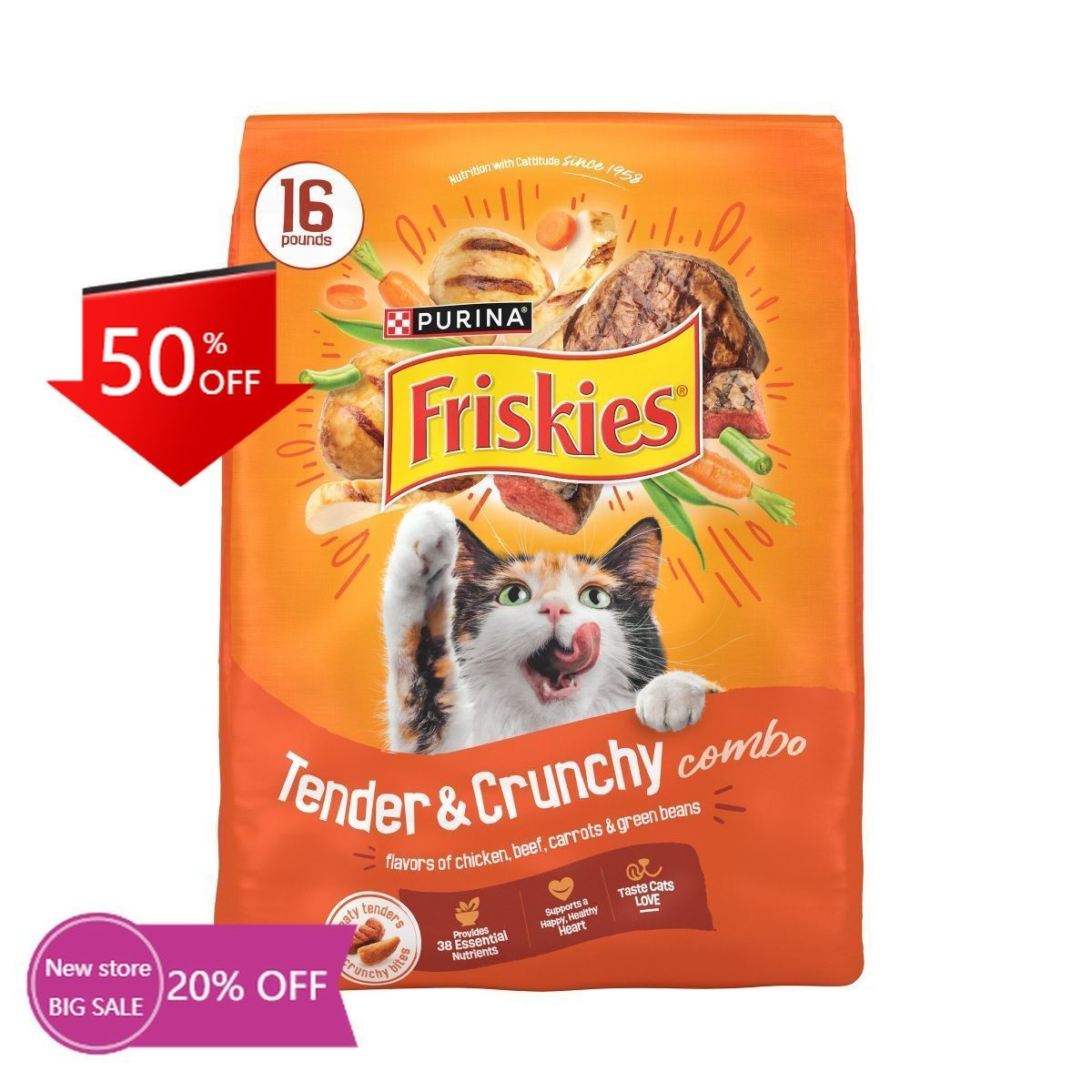 Friskies Tender & Crunchy with Flavors Chicken,Beef, Adult Dry Cat Food – 16lbs