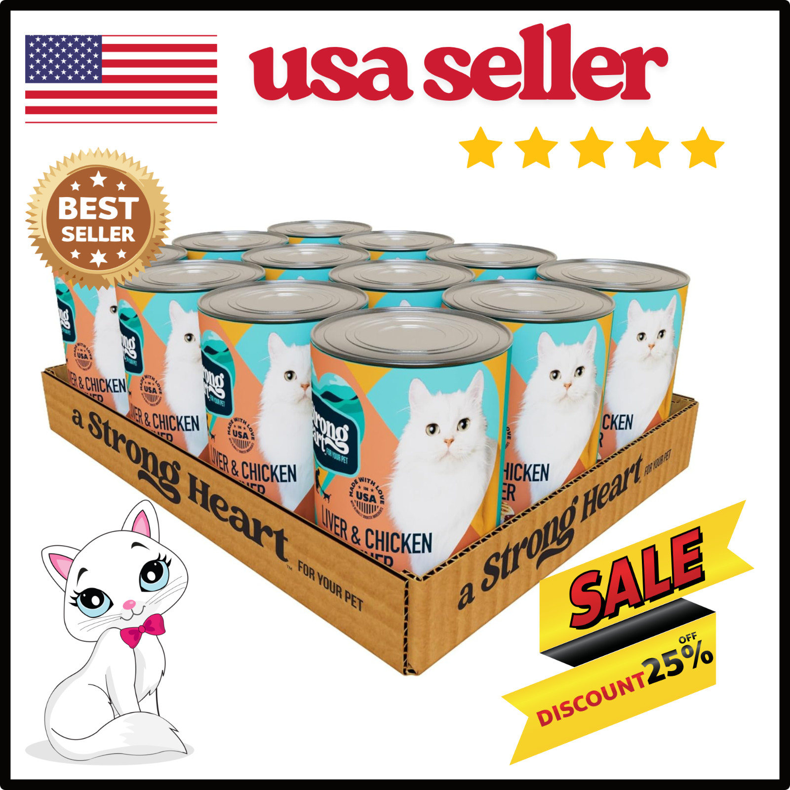 A Strong Heart Canned Wet Cat Food Liver Chicken Dinner 13.2 oz Cans Pack of 12
