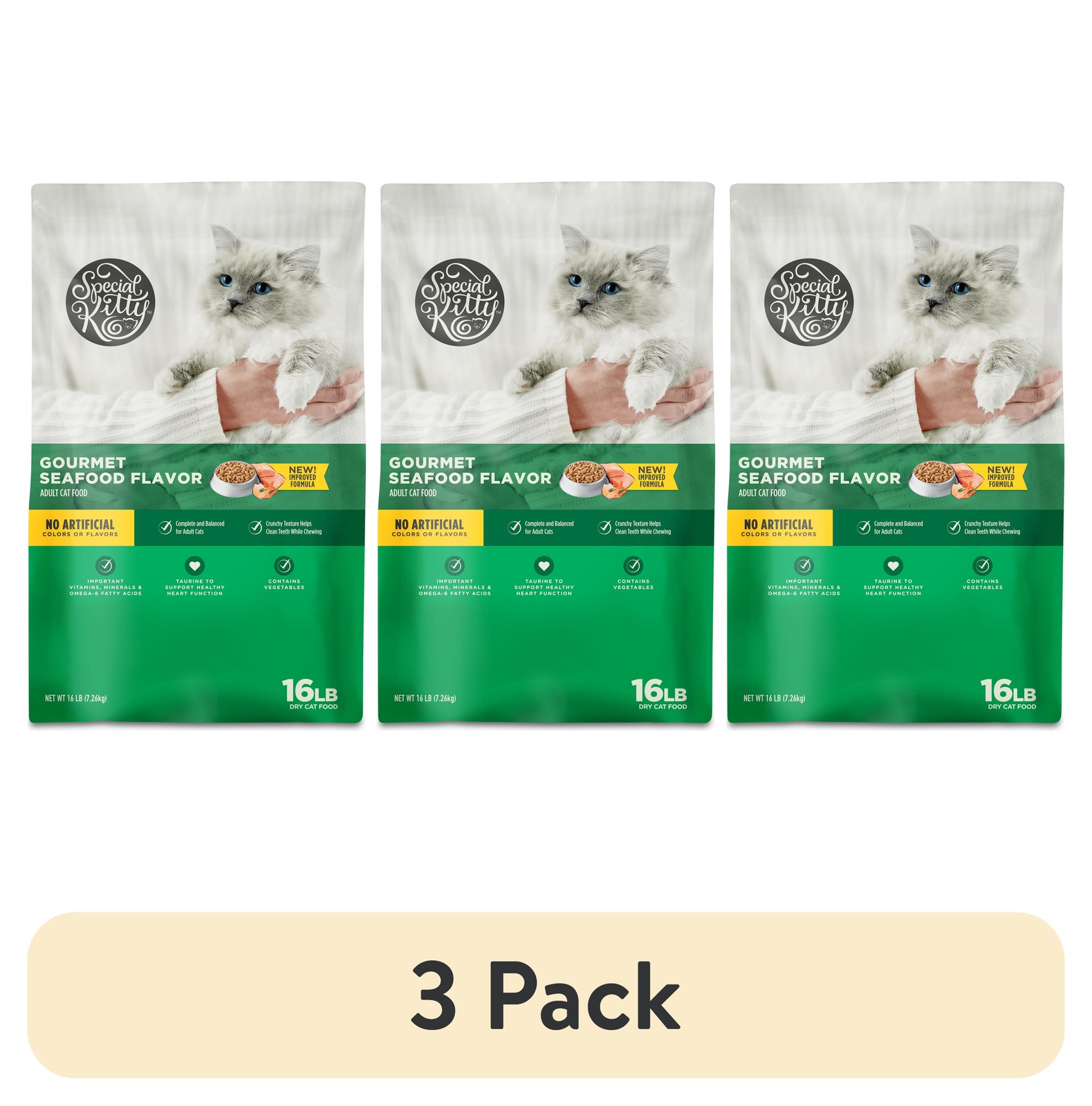 (3 pack) Gourmet Formula Seafood Blend Flavor Dry Cat Food, 16 lb Bag