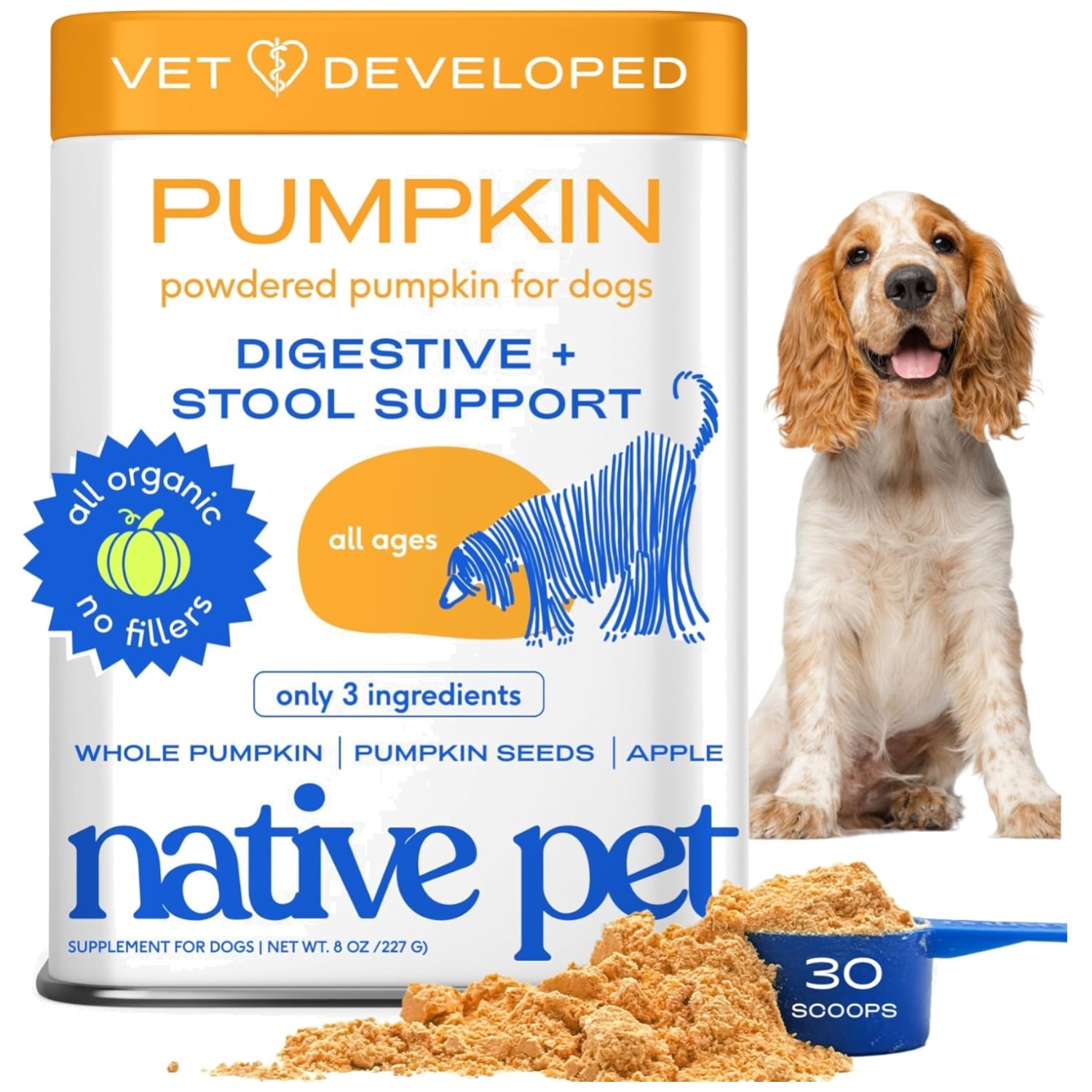 Pumpkin Powder for Dogs – Supports Bowel Health, 30 Servings