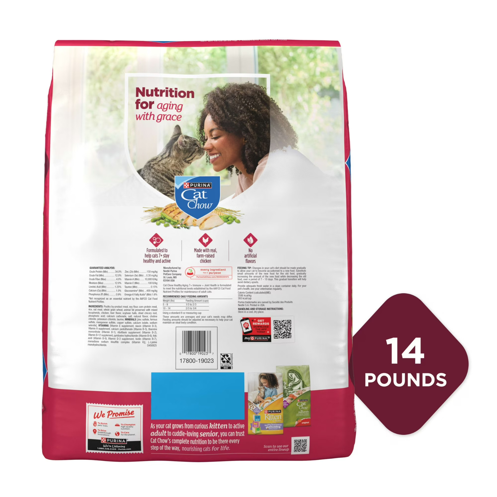 3 Pack Purina Cat Chow Healthy Aging 7+ Senior Dry Cat Food, Chicken, 14 lb. Bag
