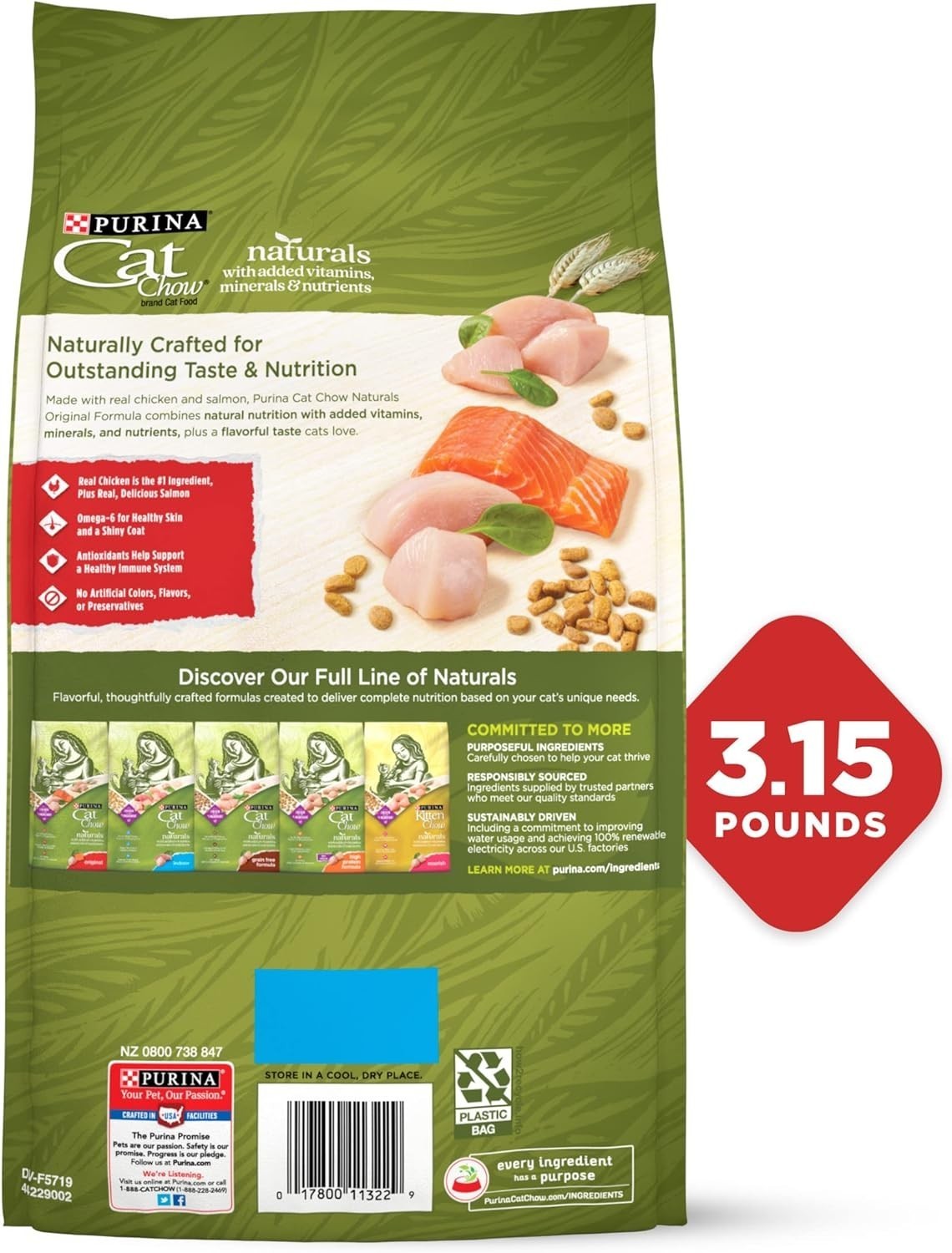 Naturals With Added Vitamins Minerals and Nutrients Dry Cat Food 3.15 lb